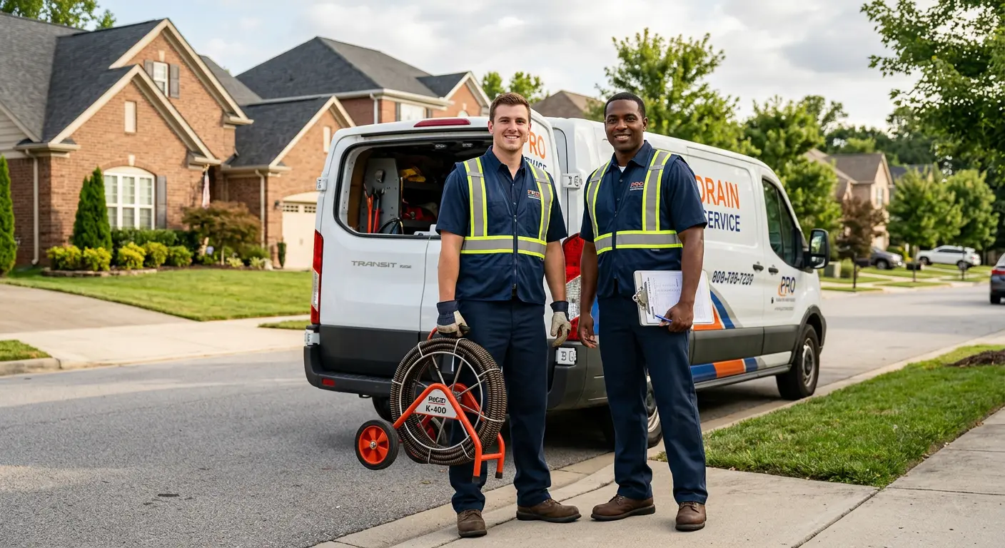 Sewer and drain service team with equipment ready for work in North Augusta